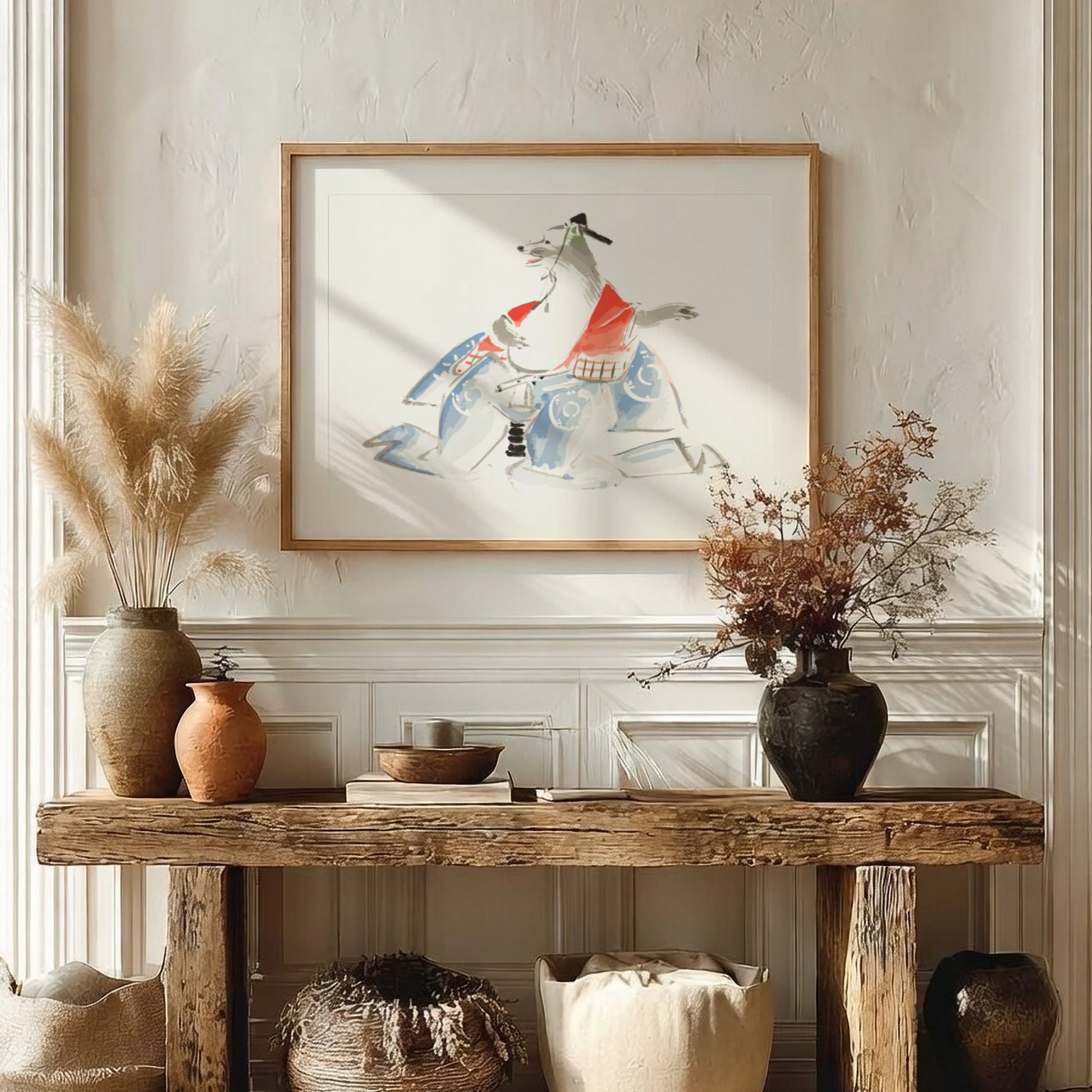 Japanese art poster featuring Ichiryusai Hiroshige's sketches with vibrant colors and traditional design
