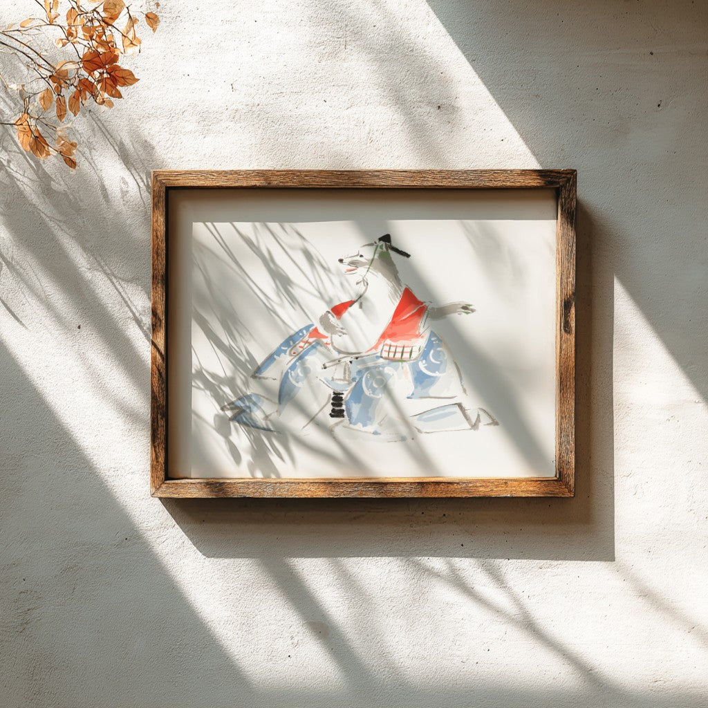 Japanese art poster featuring Ichiryusai Hiroshige's sketches with vibrant colors and traditional design