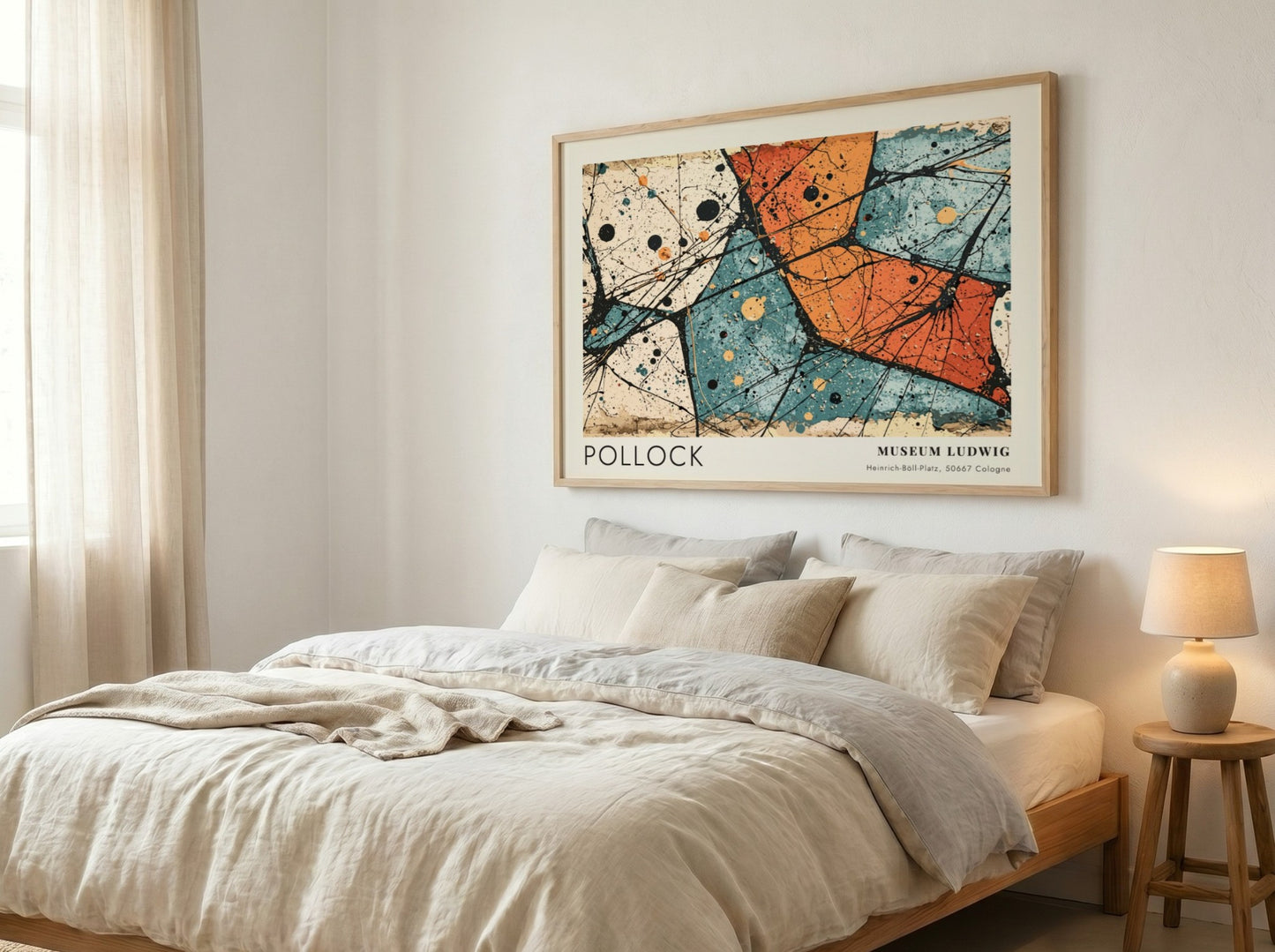 Wall art poster featuring Jackson Pollock Alchemy artwork with orange teal and black