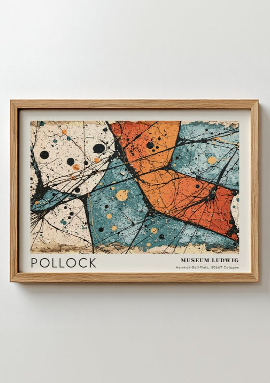 Wall art poster featuring Jackson Pollock Alchemy artwork with orange teal and black
