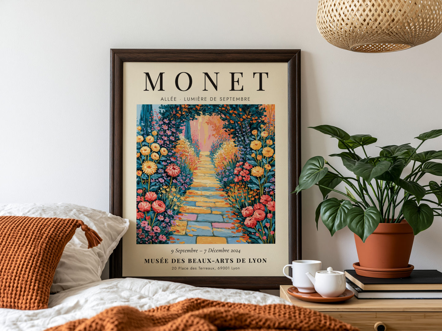 Monet inspired poster featuring a colorful flower pathway in an impressionistic style
