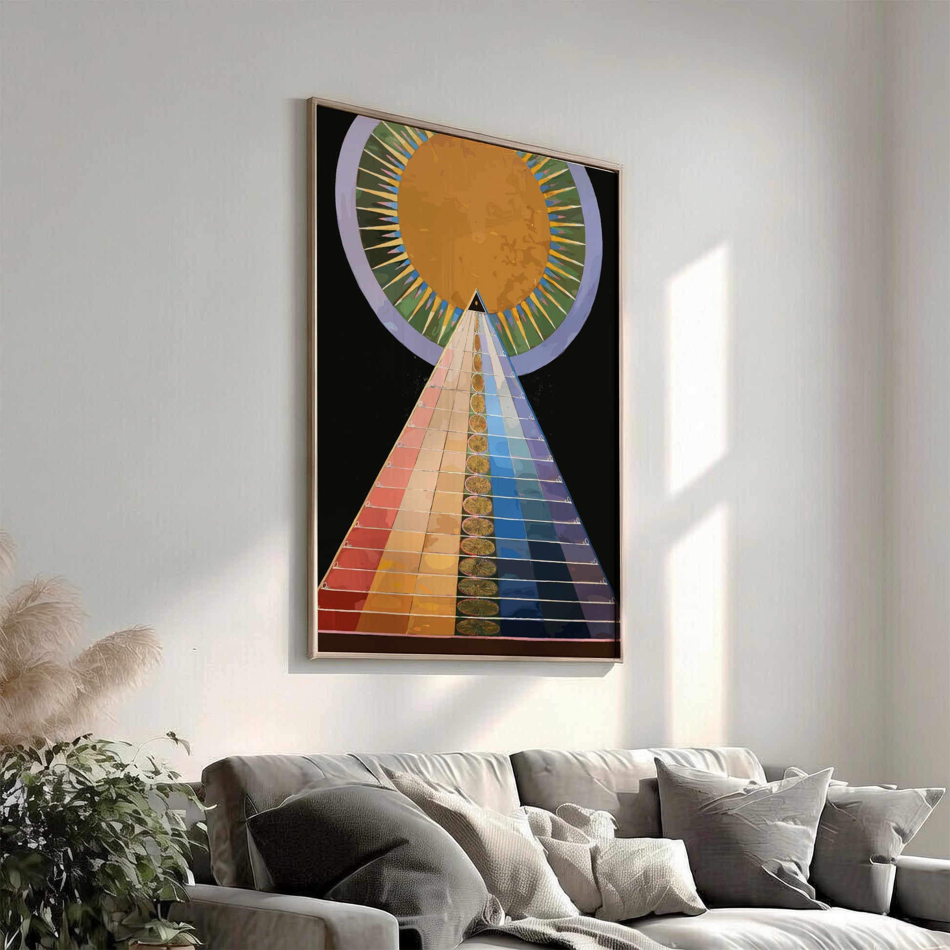 Poster of Hilma af Klint's Altarpiece No. 1, featuring a colorful pyramid and sun.