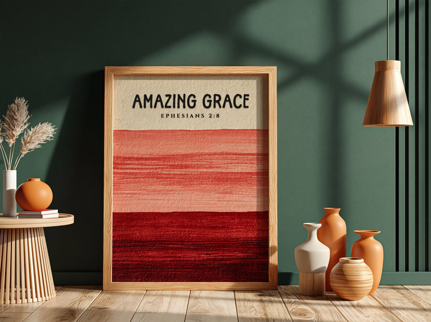 Amazing Grace poster featuring soft gradient colors and Ephesians 2:8 text, perfect for religious wall decor.