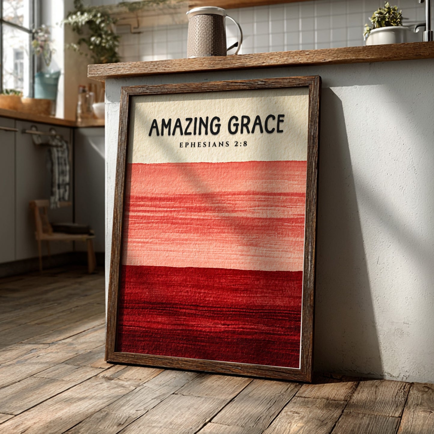 Amazing Grace poster featuring soft gradient colors and Ephesians 2:8 text, perfect for religious wall decor.