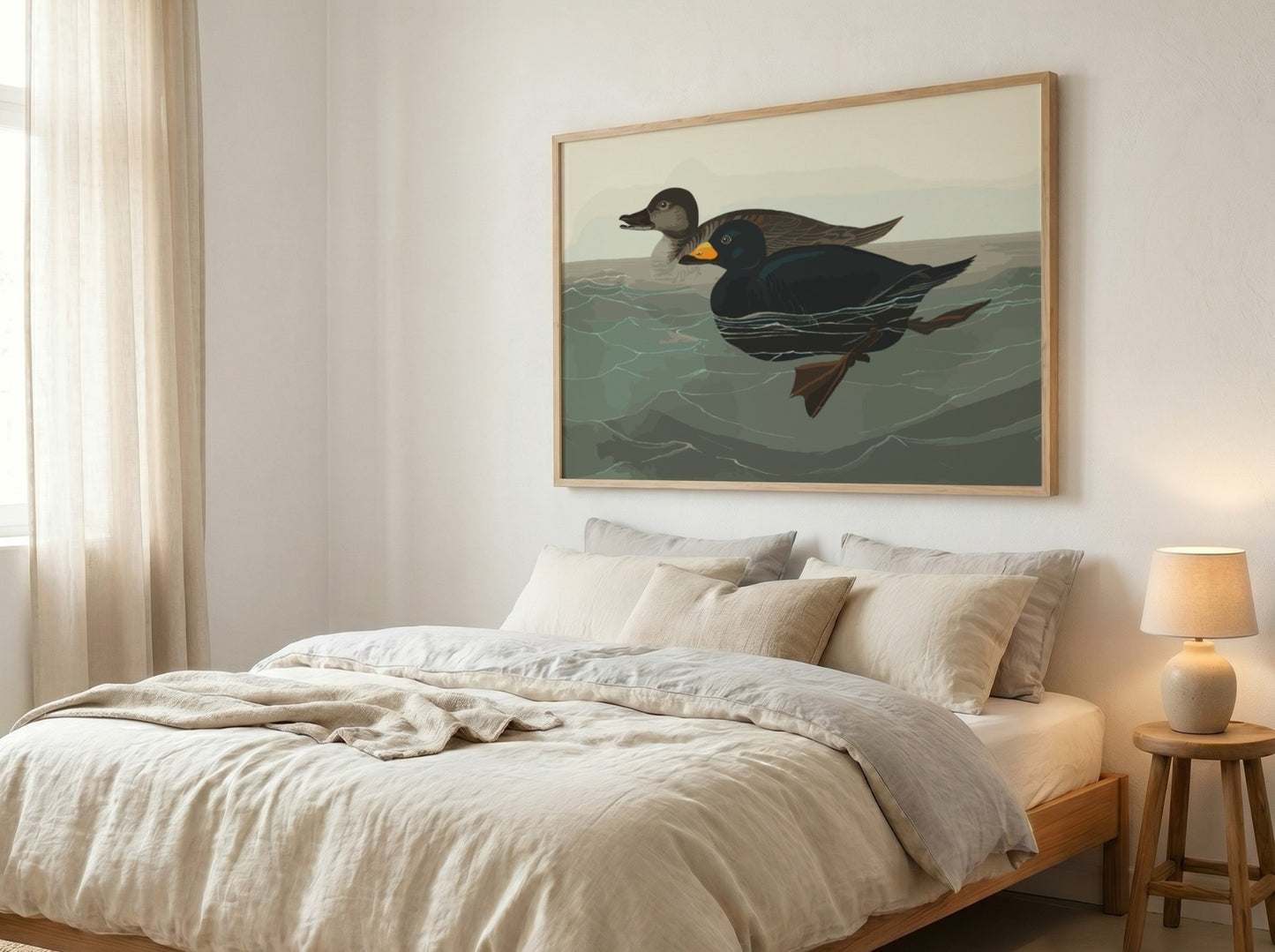 American Scoter Duck poster featuring vintage bird art in earthy tones, perfect for wall decor.