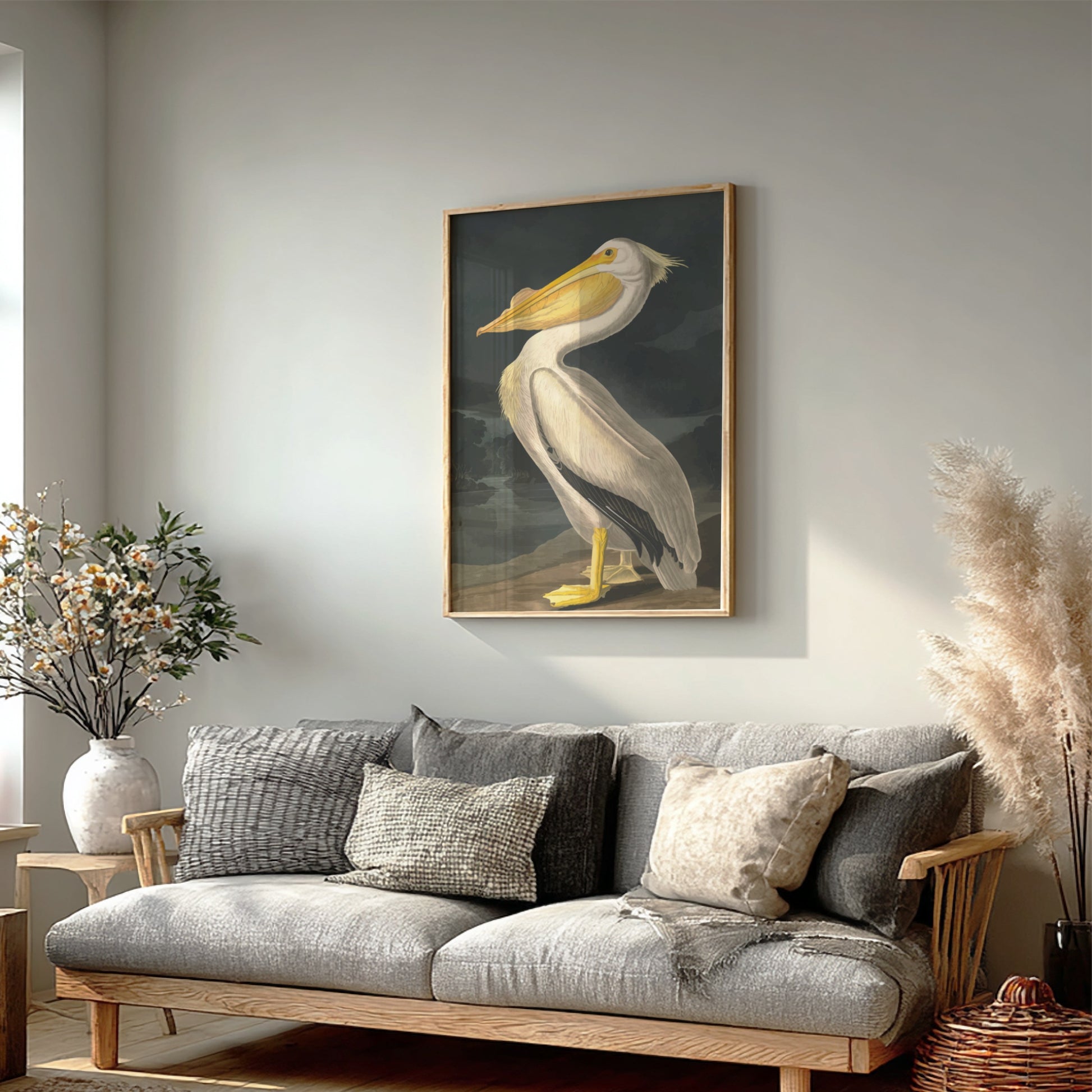 American White Pelican art poster featuring vintage illustration style and natural colors for wall decor