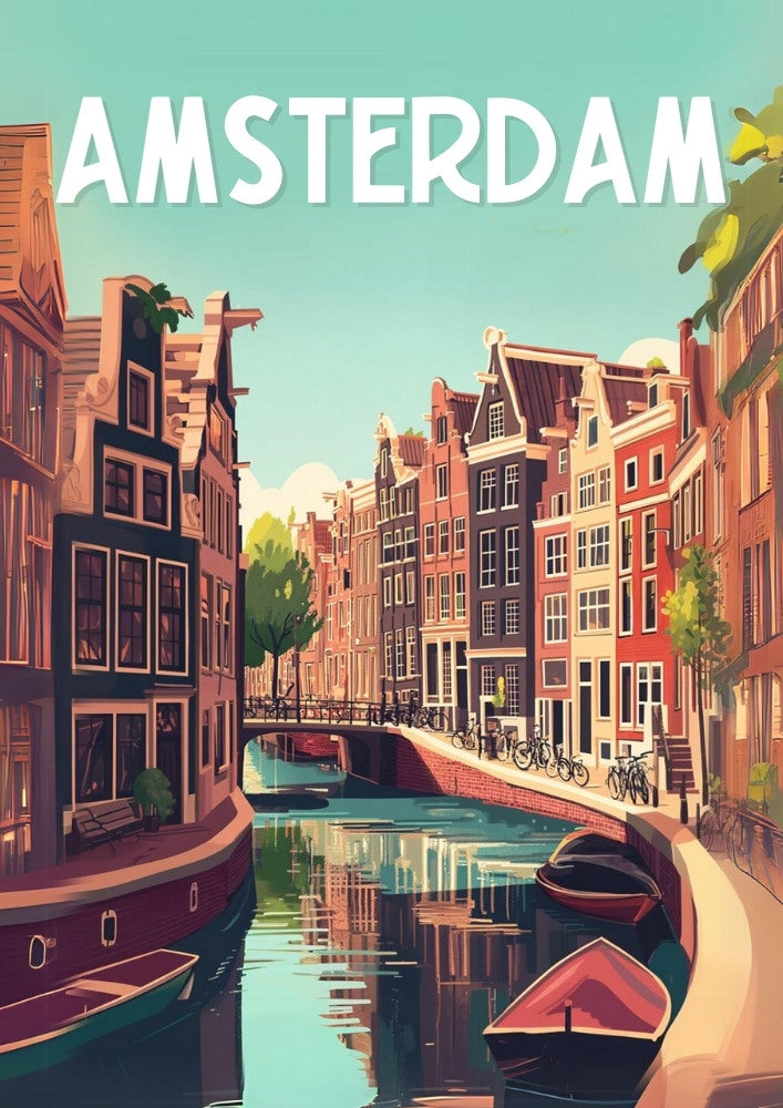 Amsterdam Canal Print: Amsterdam Houses and Canal Scene Print