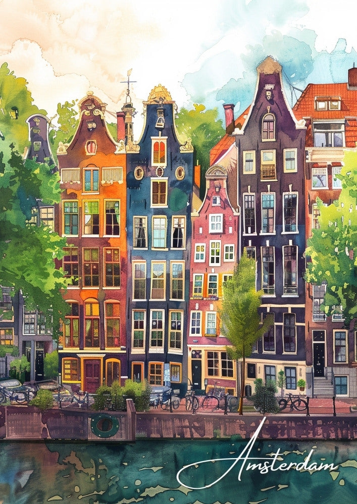 Europe AMSTERDAM HOUSES POSTER - WATERCOLOUR ARTWORK
