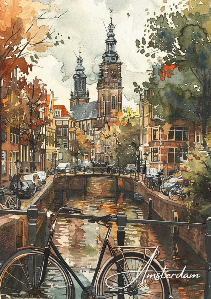 Europe AMSTERDAM CANAL POSTER - WATERCOLOUR ARTWORK