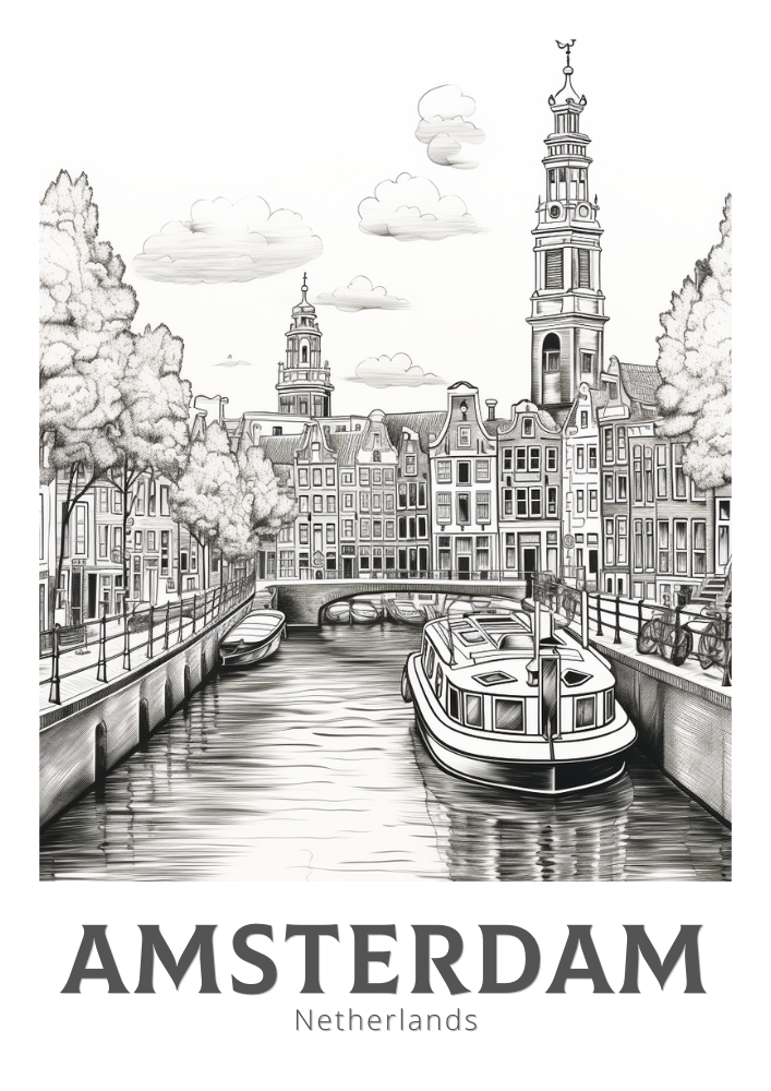 Affiche d'Amsterdam en noir et blanc