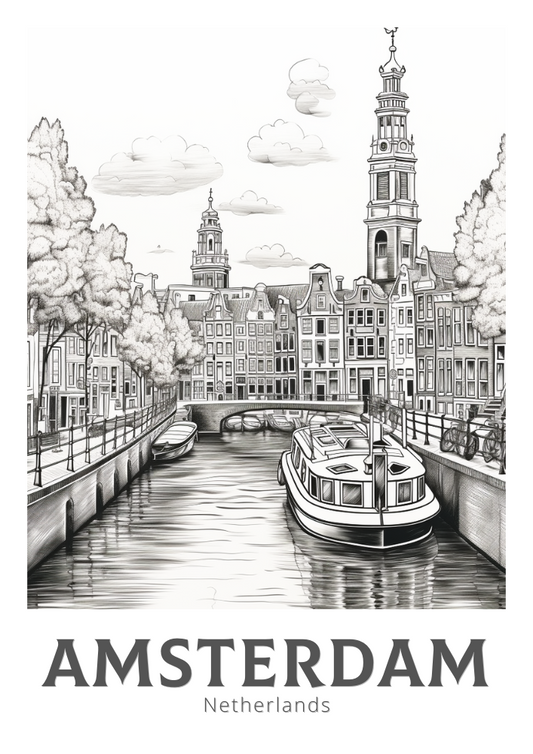 Amsterdam Black and White Poster