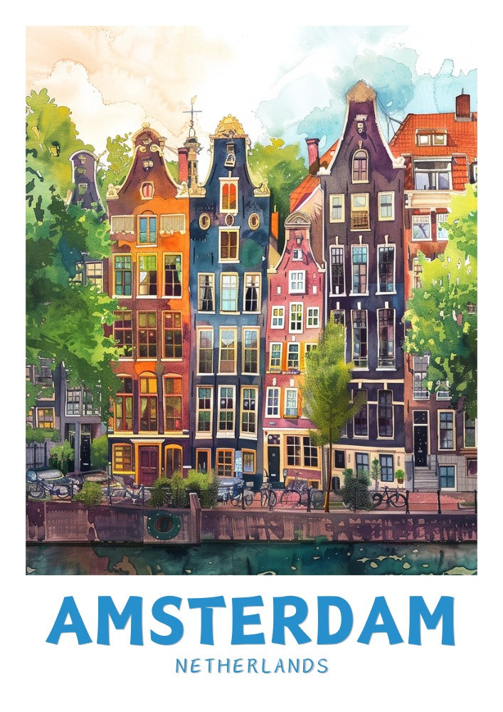 Amsterdam Houses Print: Colourful Amsterdam Canal Houses Poster