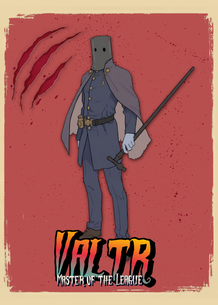 Valtr from Bloodborne on a red background.