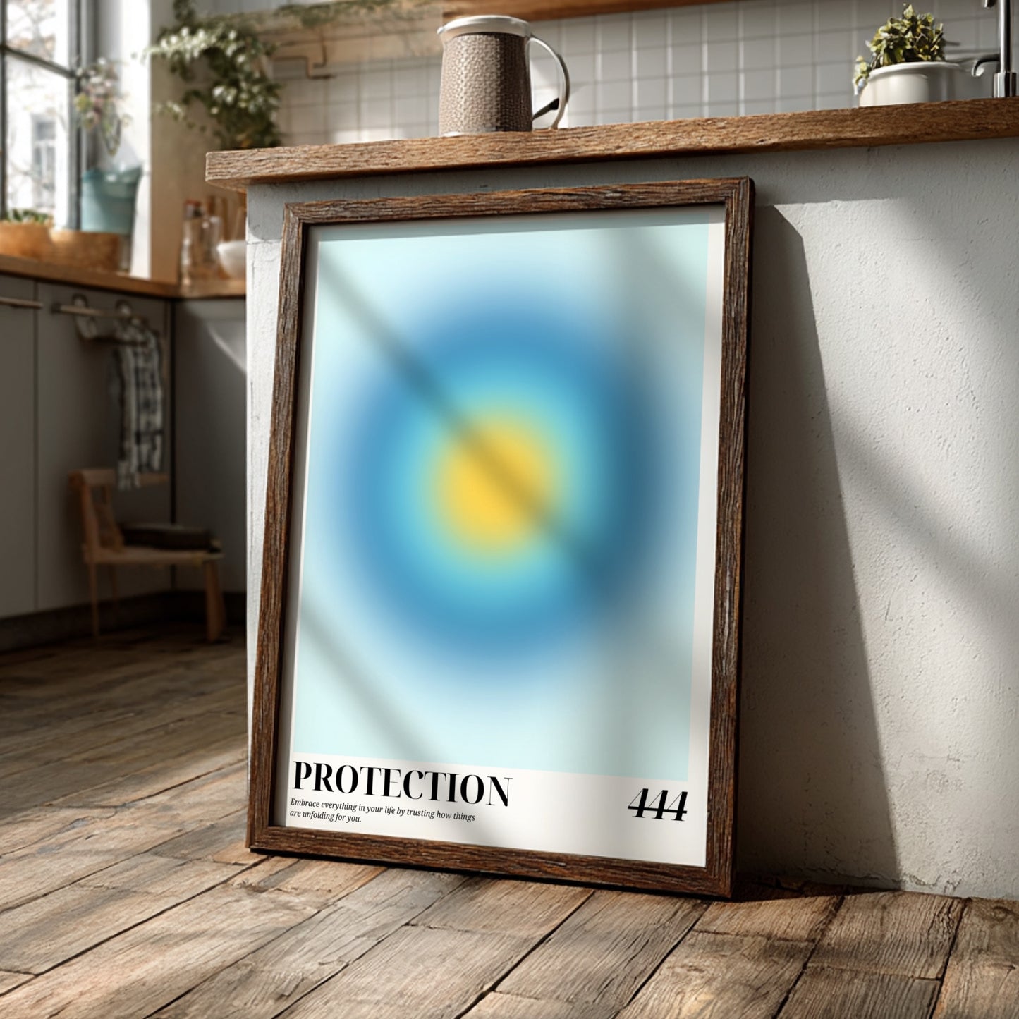 The Divine Guardian Modern Art - Angel Number 444 Blue Aura Print