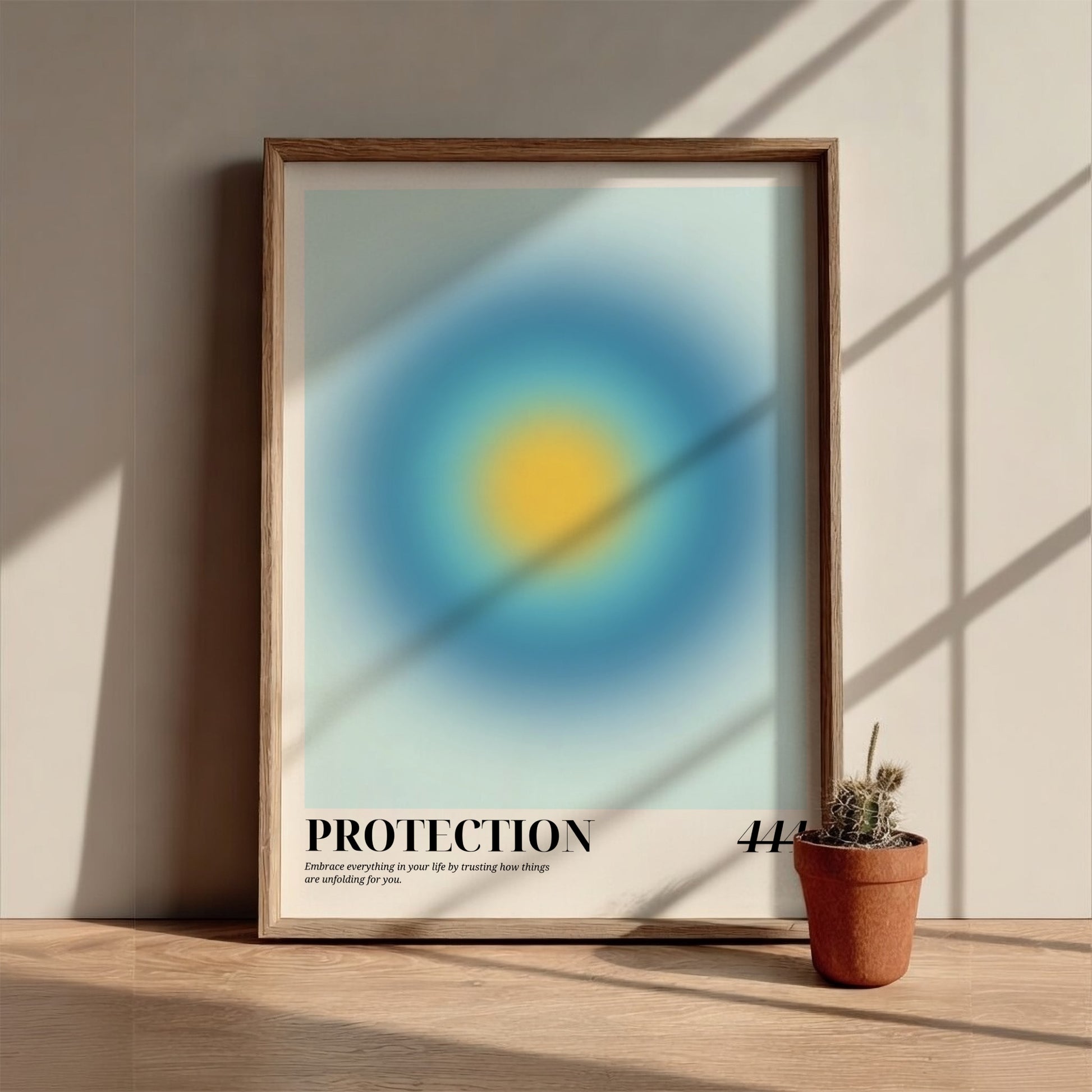 The Divine Guardian Modern Art - Angel Number 444 Blue Aura Print