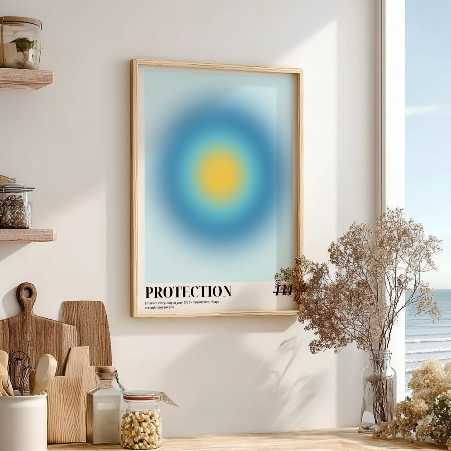 The Divine Guardian Modern Art - Angel Number 444 Blue Aura Print