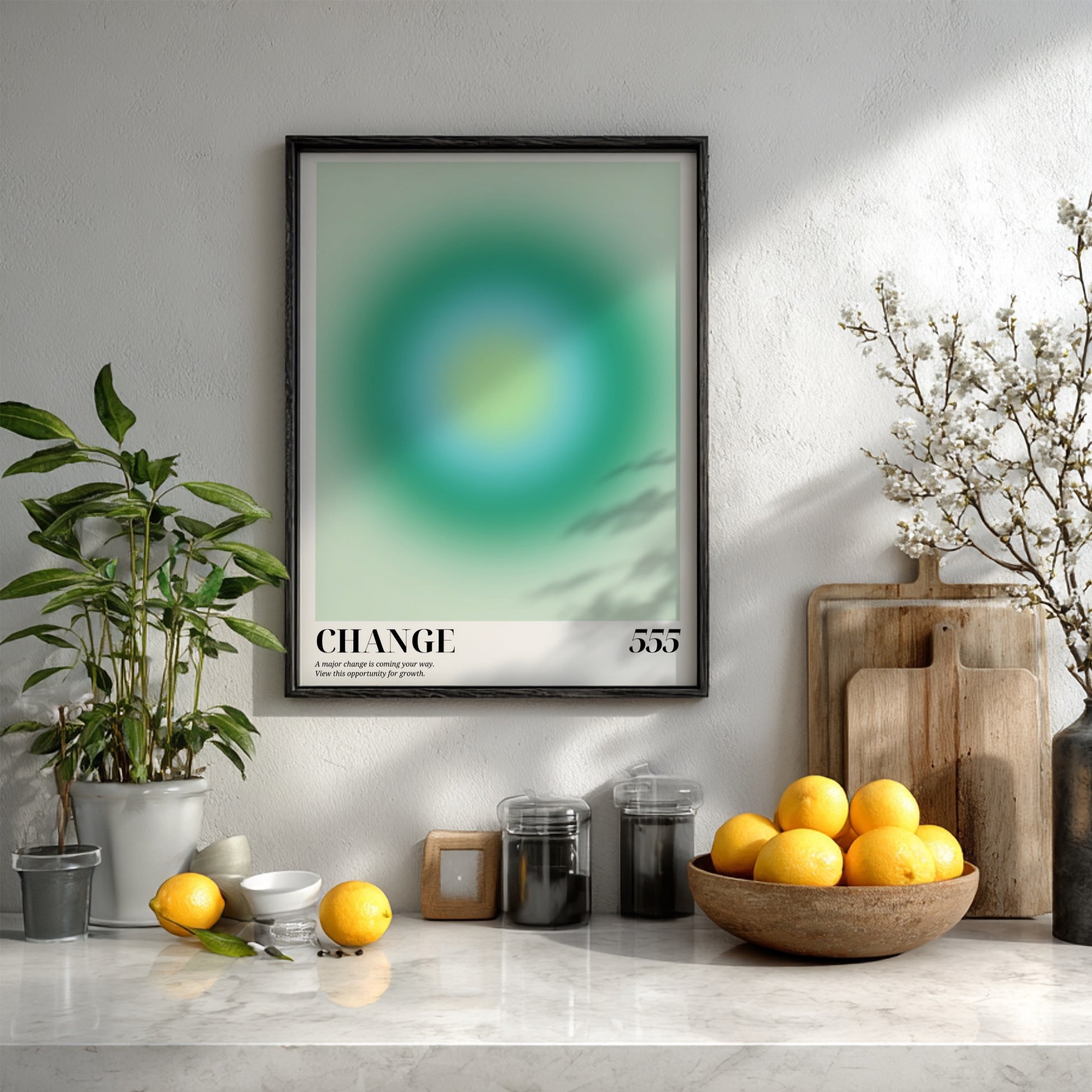 The Manifestation Shift Modern Art - Angel Number 555 Green Aura Print