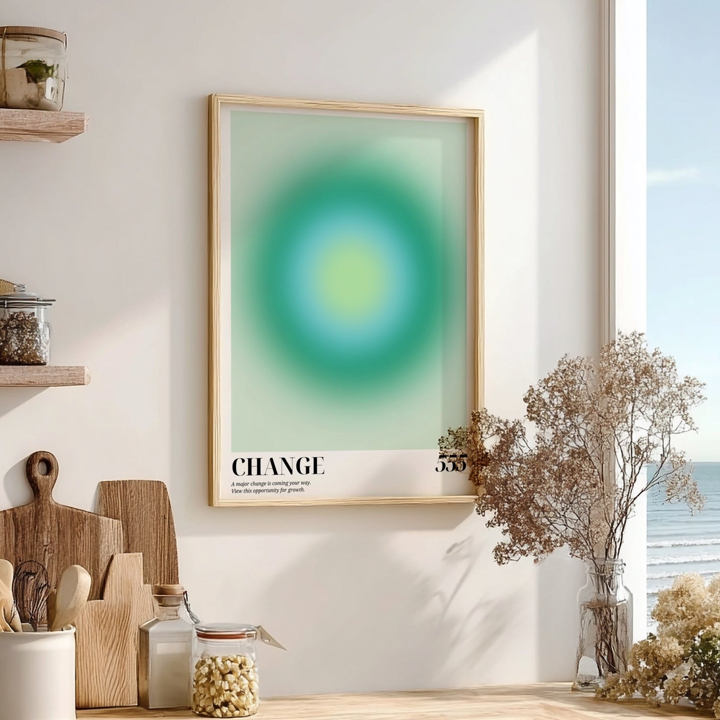 The Manifestation Shift Modern Art - Angel Number 555 Green Aura Print
