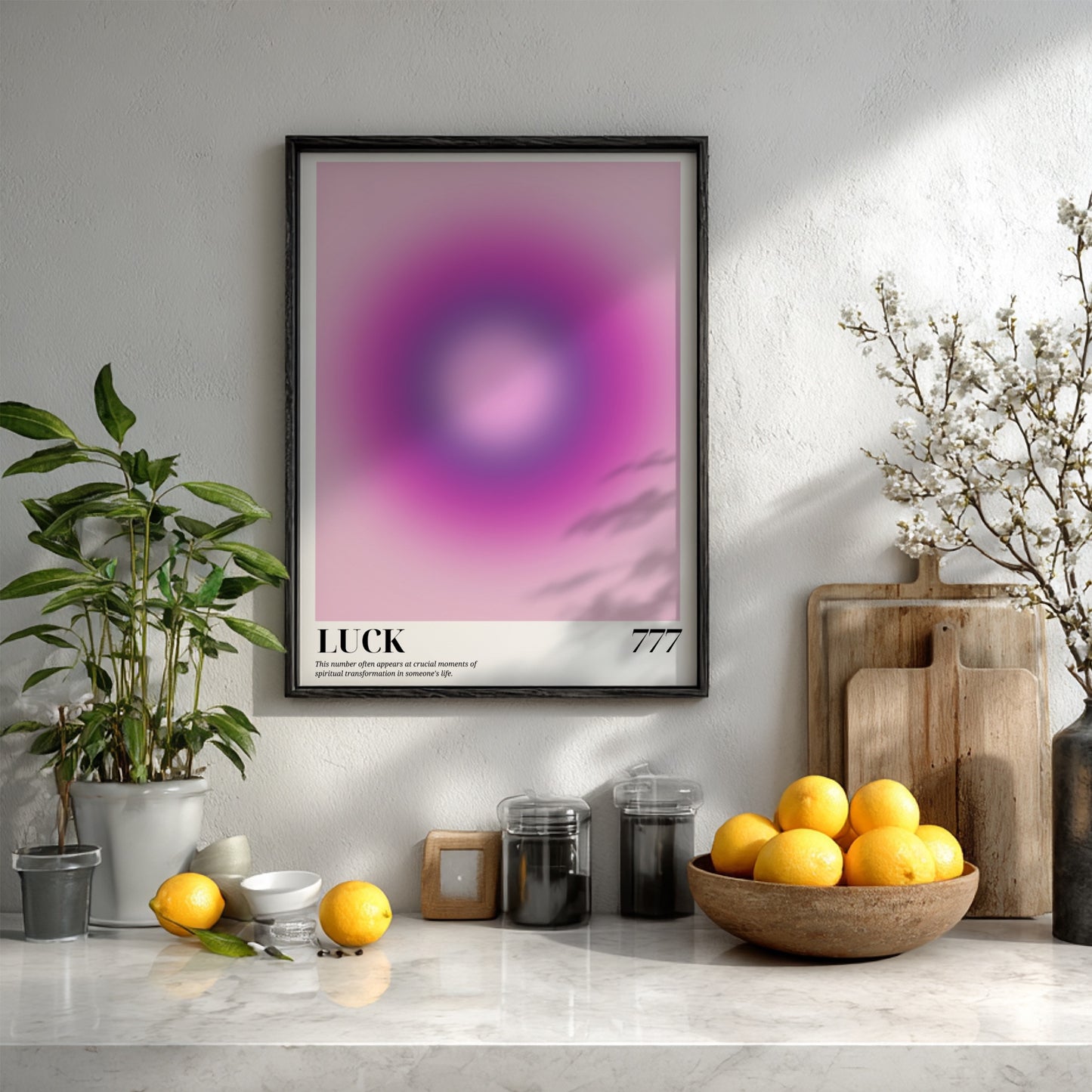 The Divine Fortune Modern Art - Angel Number 777 Purple Aura Print