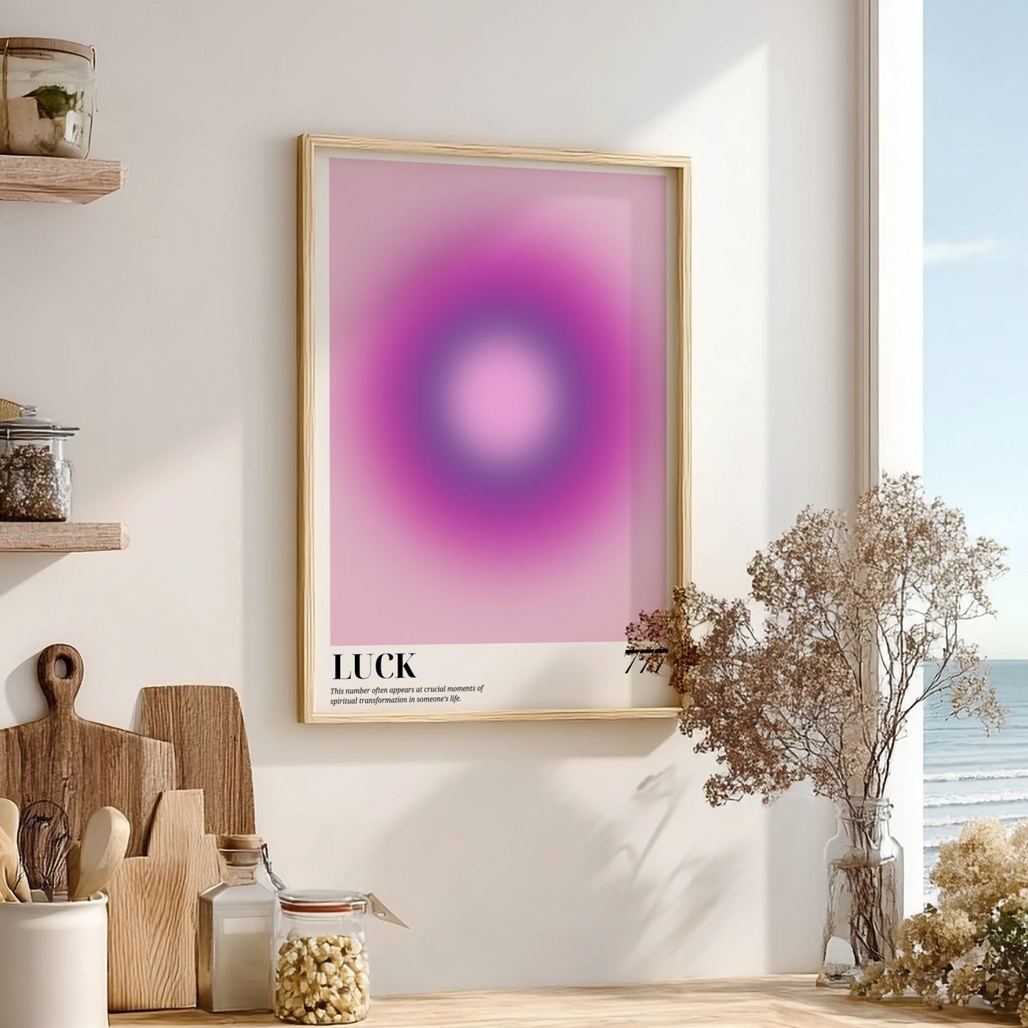 The Divine Fortune Modern Art - Angel Number 777 Purple Aura Print