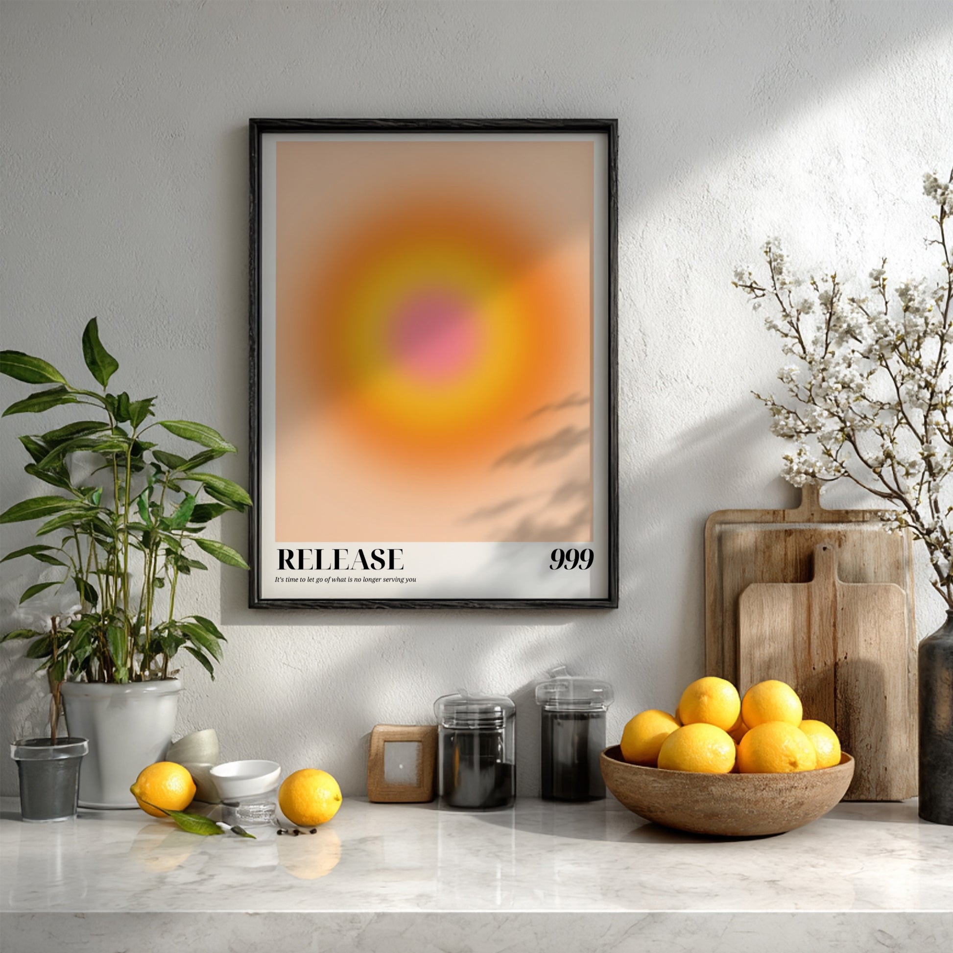 The Sacred Release Modern Art - Angel Number 999 Yellow Aura Print