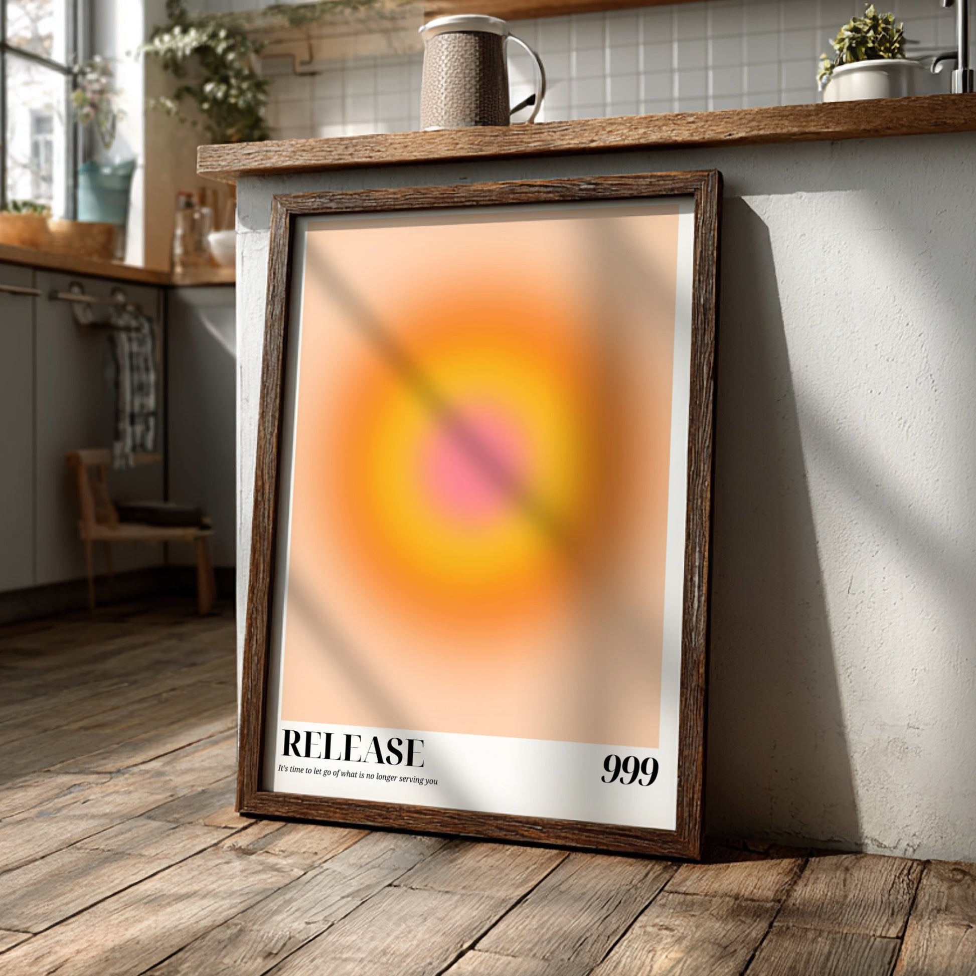The Sacred Release Modern Art - Angel Number 999 Yellow Aura Print