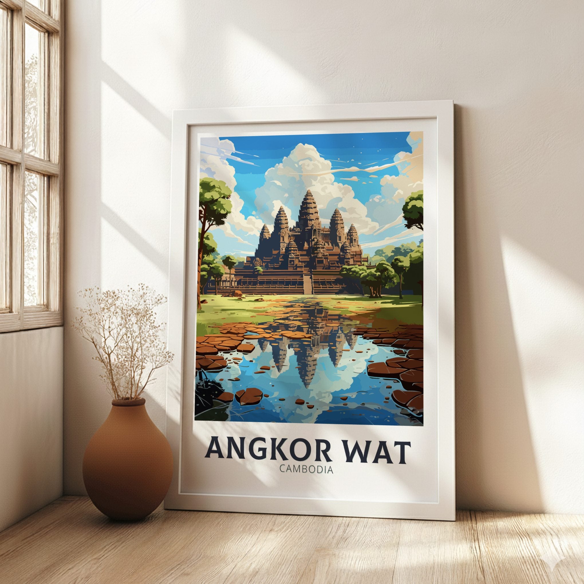 Asian ANGKOR WAT ARTWORK - RETRO POSTER