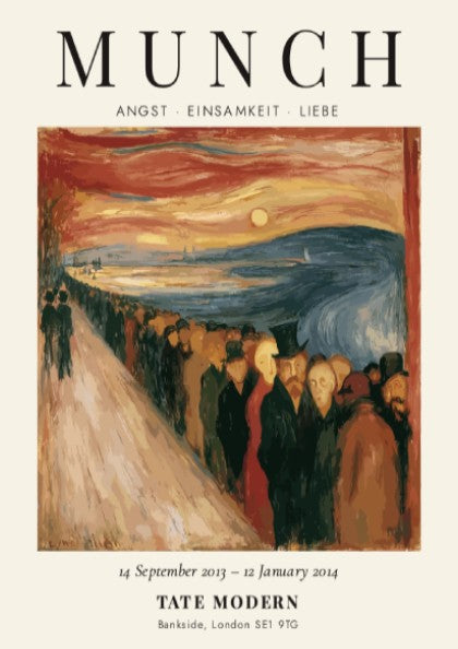 Edvard Munch poster featuring Angst Einsamkeit Liebe with expressive figures and deep colors