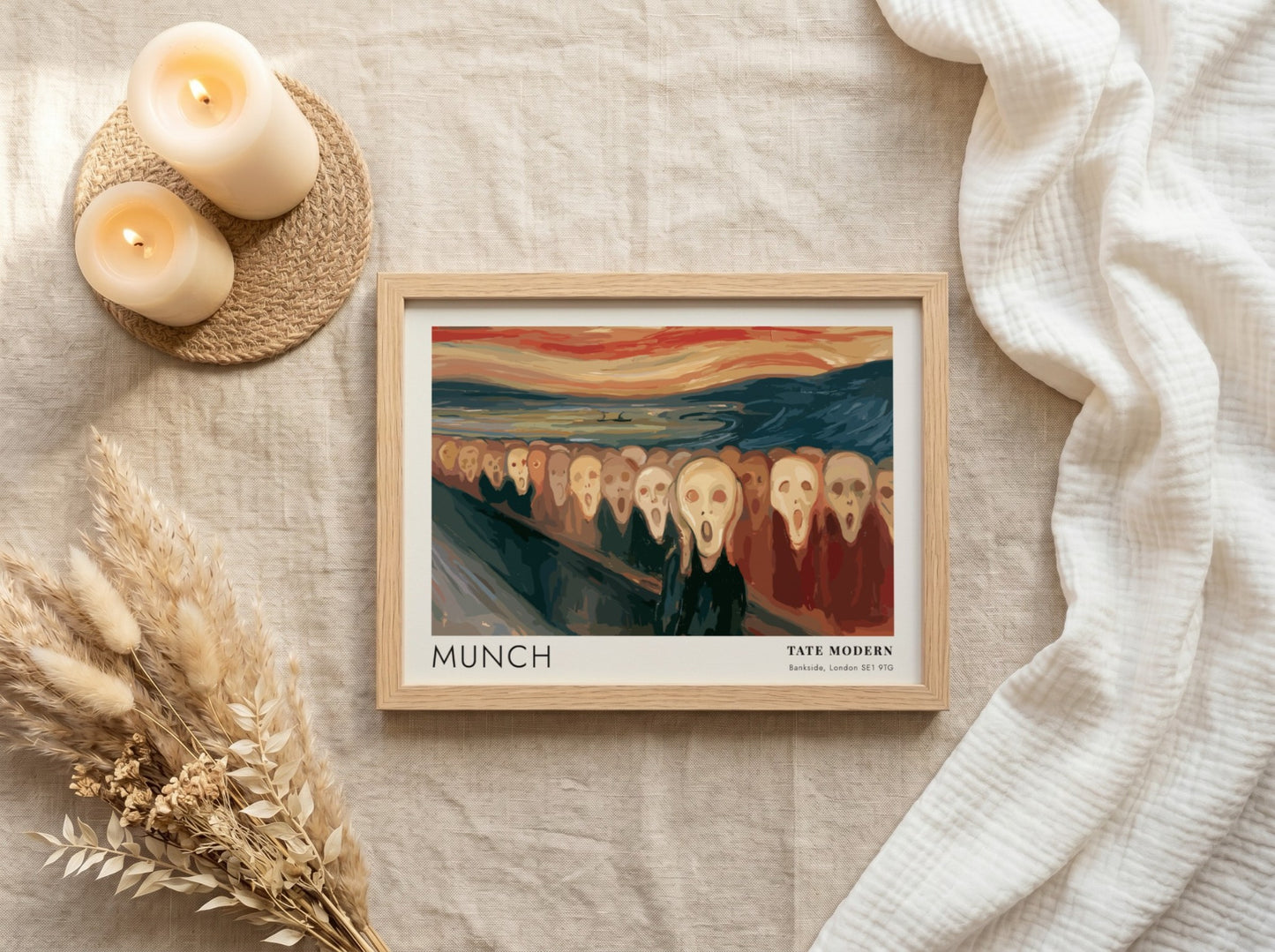 Exhibition poster featuring a crowd of screaming faces in the style of Munch