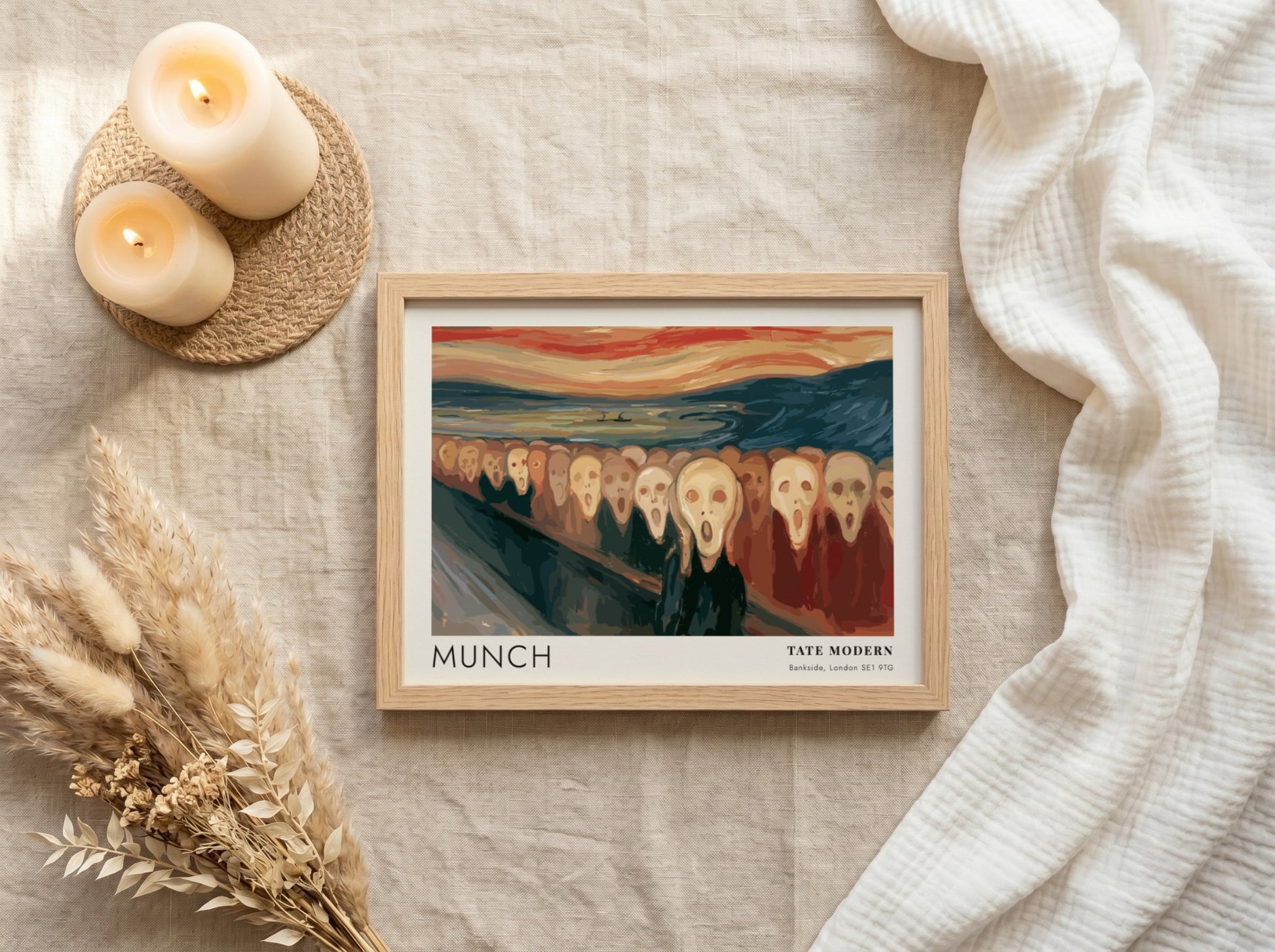 Exhibition poster featuring a crowd of screaming faces in the style of Munch