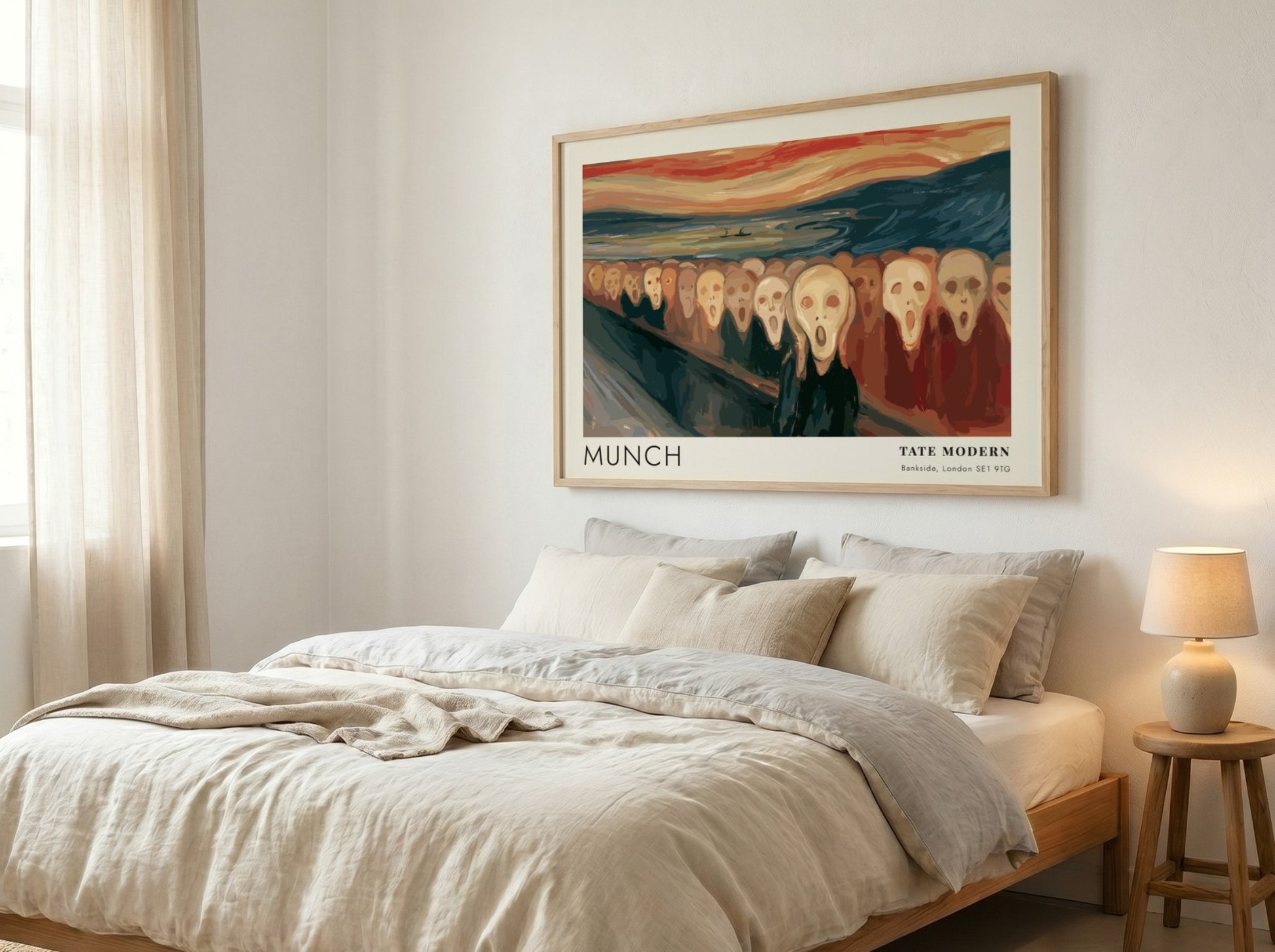 Exhibition poster featuring a crowd of screaming faces in the style of Munch