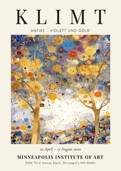 Antike Violett und Gold poster featuring vibrant colors and intricate patterns inspired by Gustav Klimt