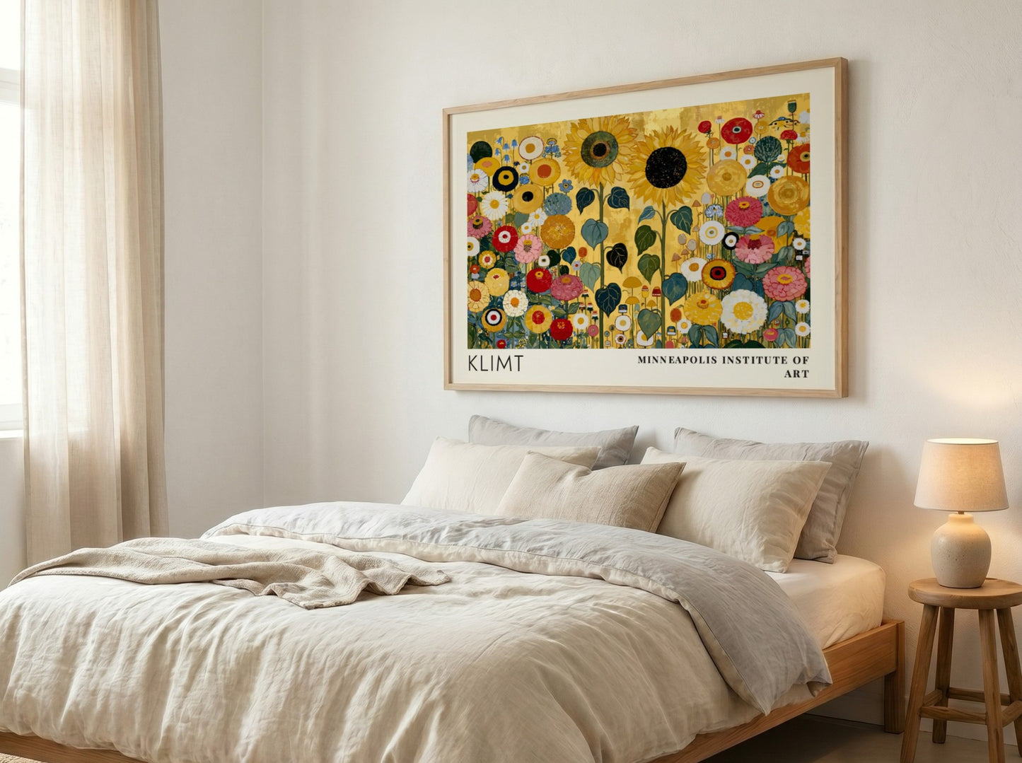 Floral wall art print featuring vibrant colors and Klimt's style