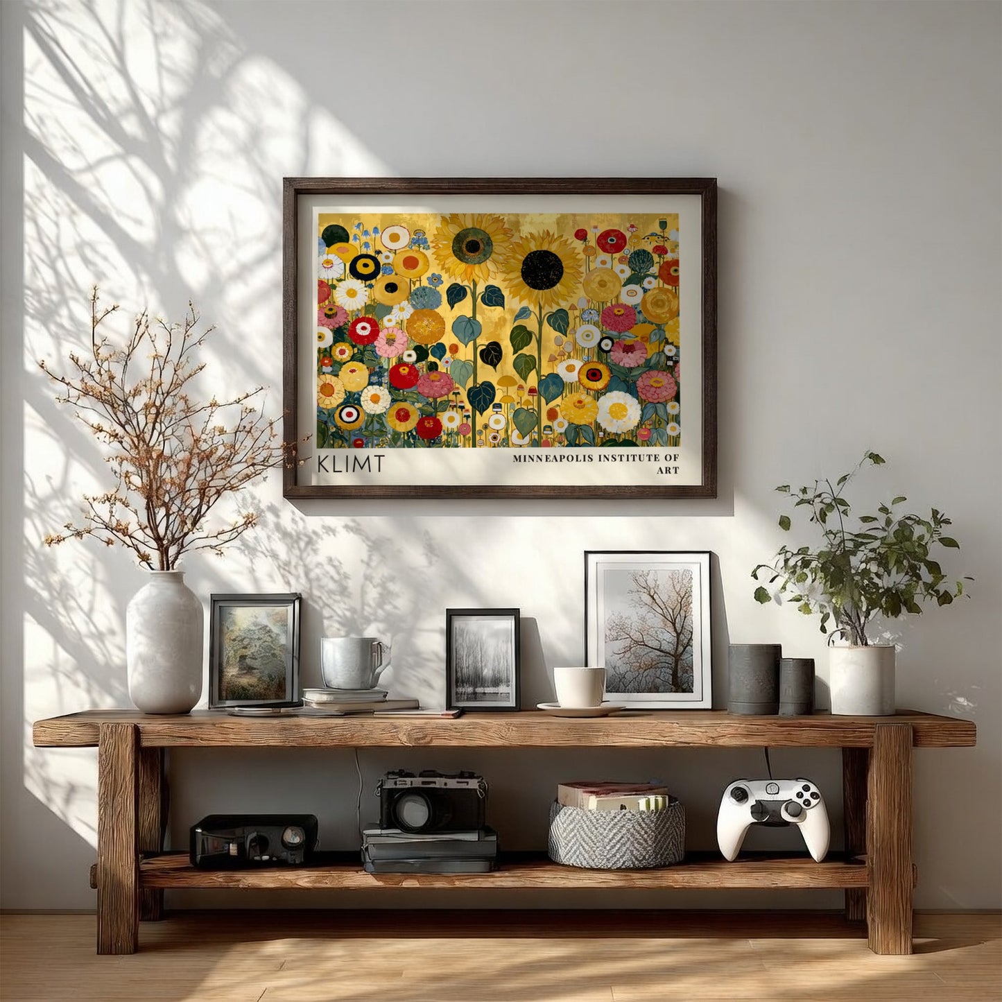 Floral wall art print featuring vibrant colors and Klimt's style