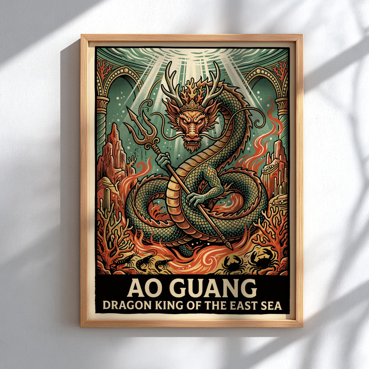 Poster of Ao Guang Dragon King of the East Sea with trident and coral