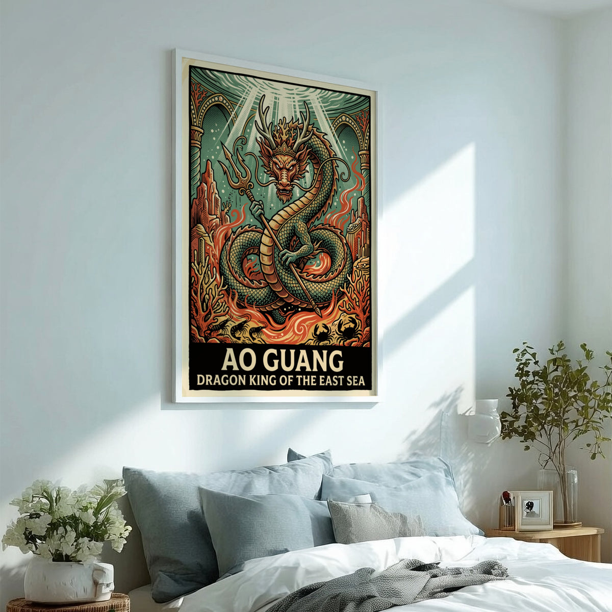 Poster of Ao Guang Dragon King of the East Sea with trident and coral