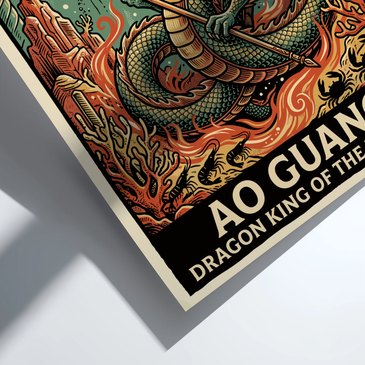 Poster of Ao Guang Dragon King of the East Sea with trident and coral