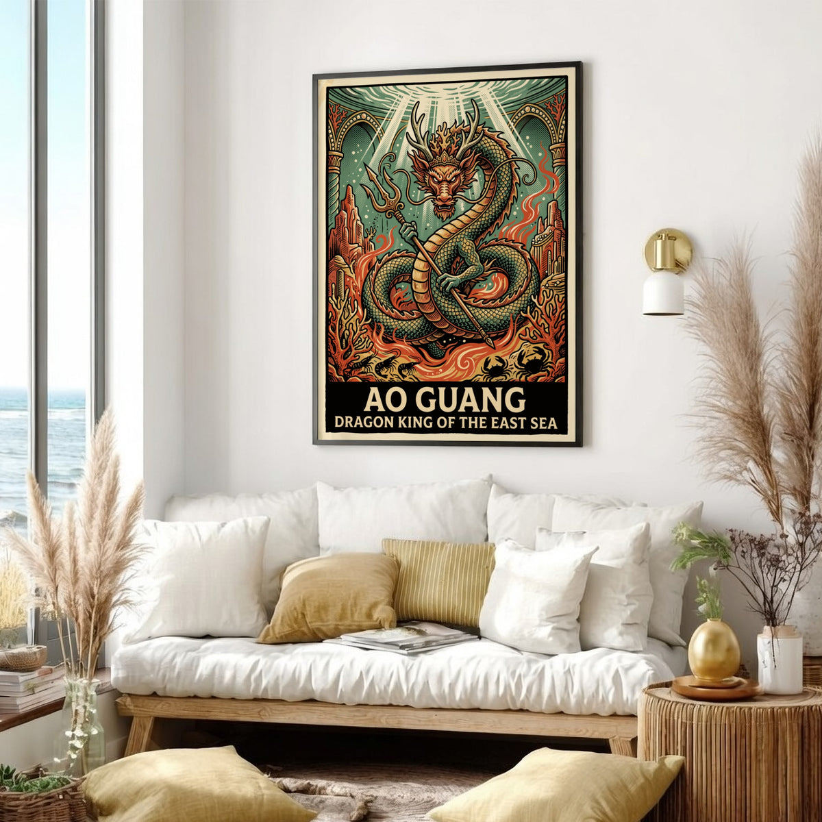 Poster of Ao Guang Dragon King of the East Sea with trident and coral