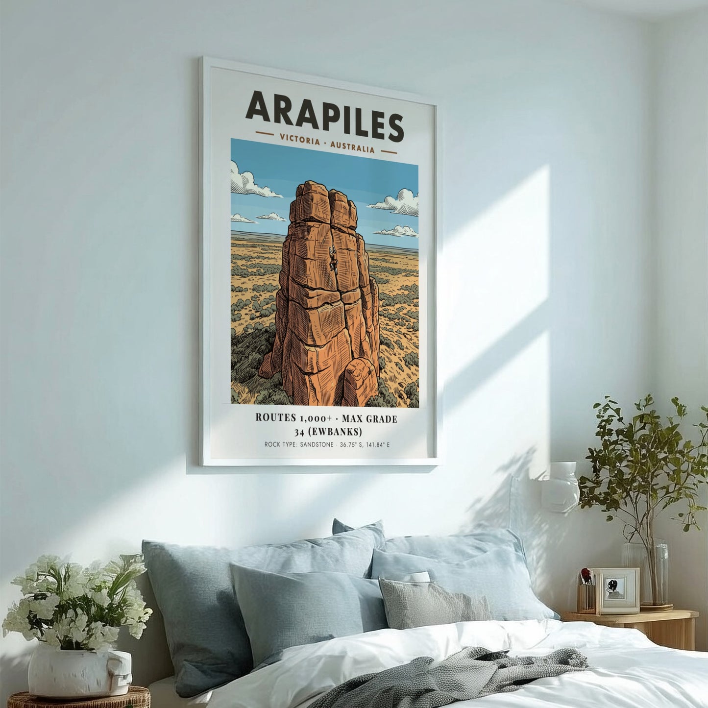 Poster featuring a climber on an Arapiles sandstone rock face in Victoria Australia.