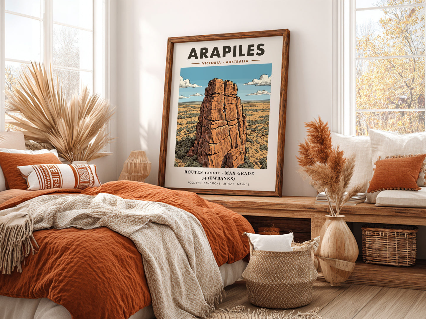 Poster featuring a climber on an Arapiles sandstone rock face in Victoria Australia.