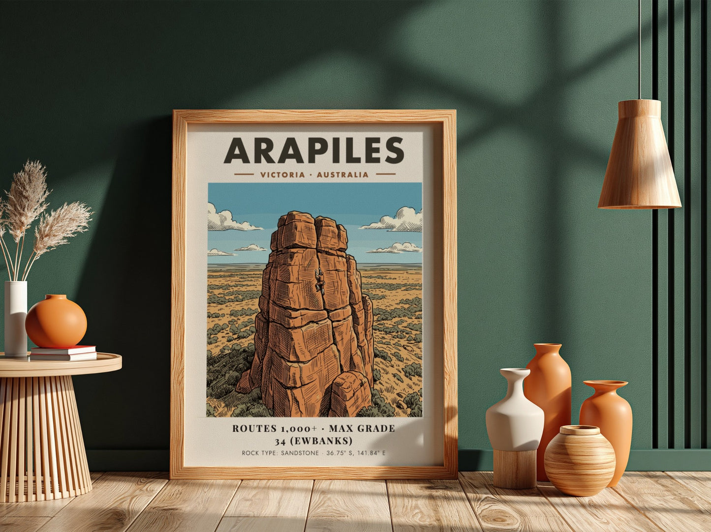 Poster featuring a climber on an Arapiles sandstone rock face in Victoria Australia.