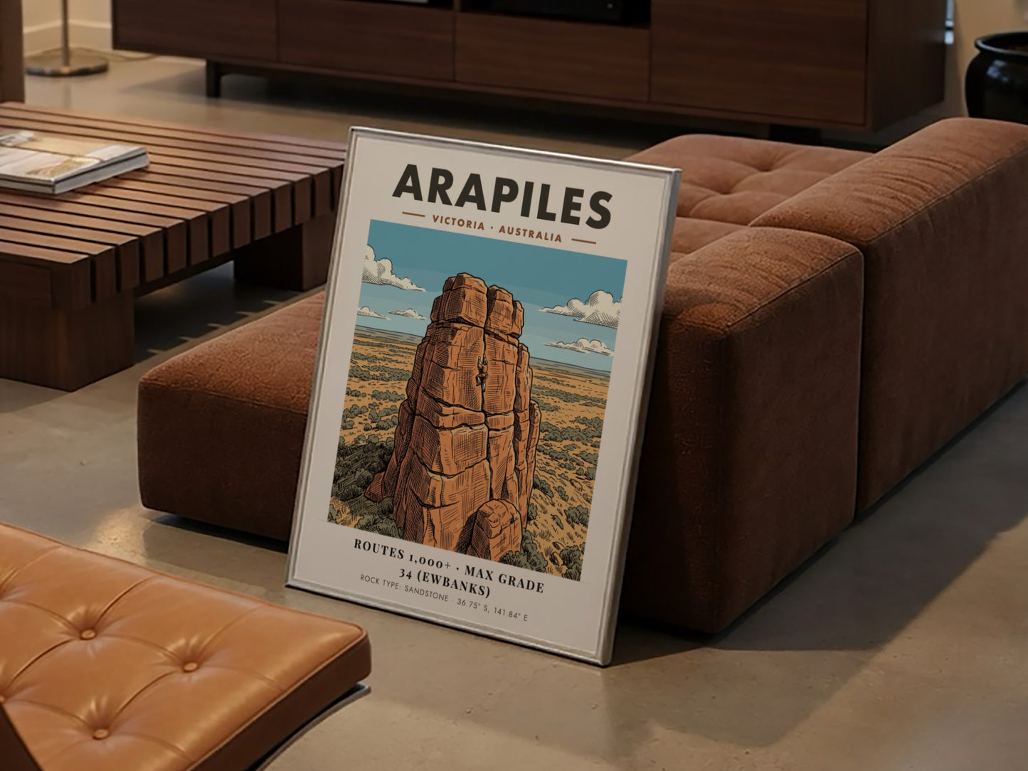 Poster featuring a climber on an Arapiles sandstone rock face in Victoria Australia.