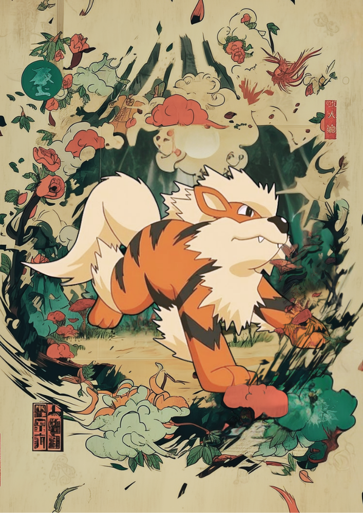 Arcanine Pokemon: Japanese Tapestry Style Pokemon Anime Poster