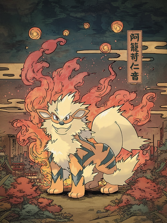 Arcanine Pokemon character with fiery design in a stylized setting