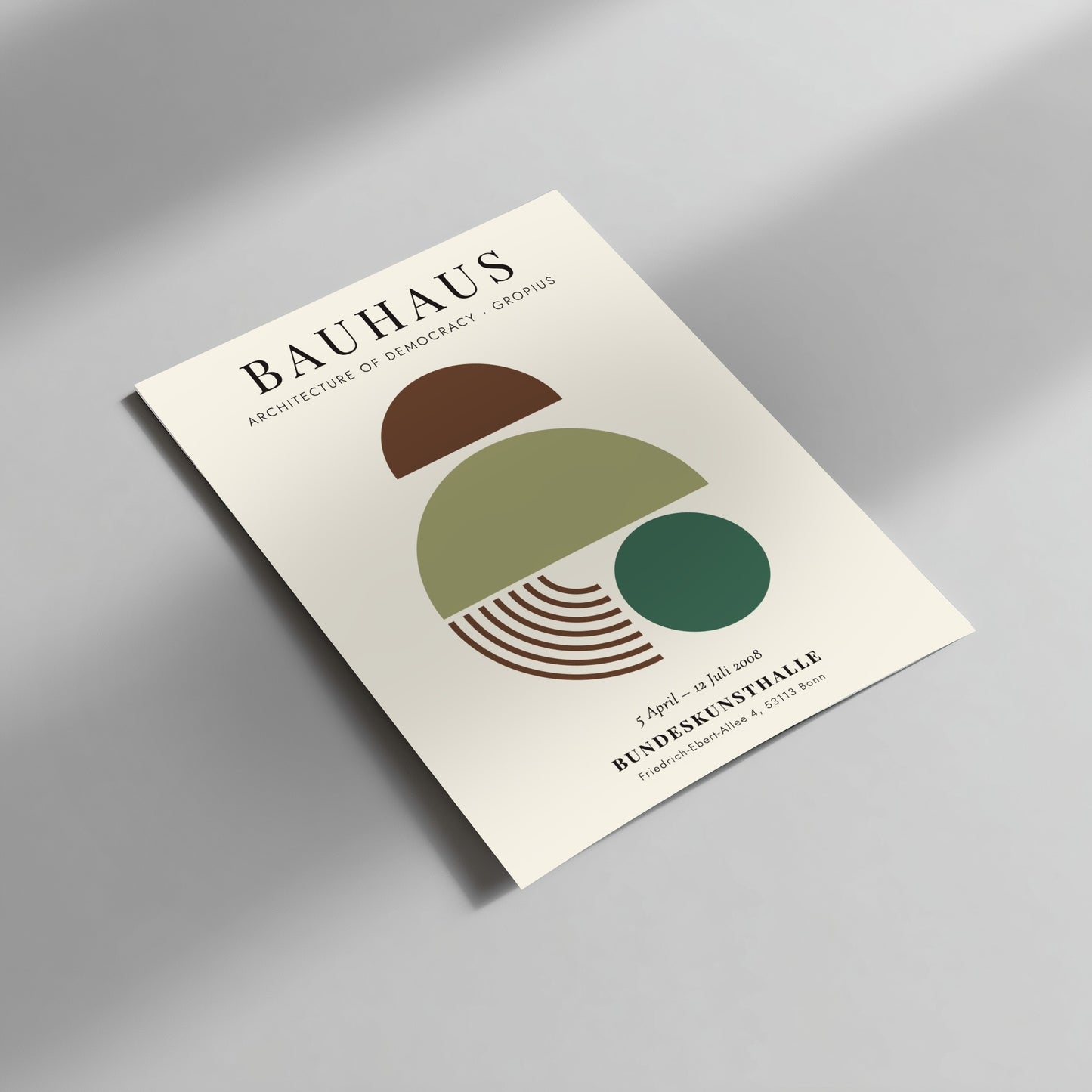 Bauhaus poster showcasing geometric shapes in earthy tones, modern wall art for home decor