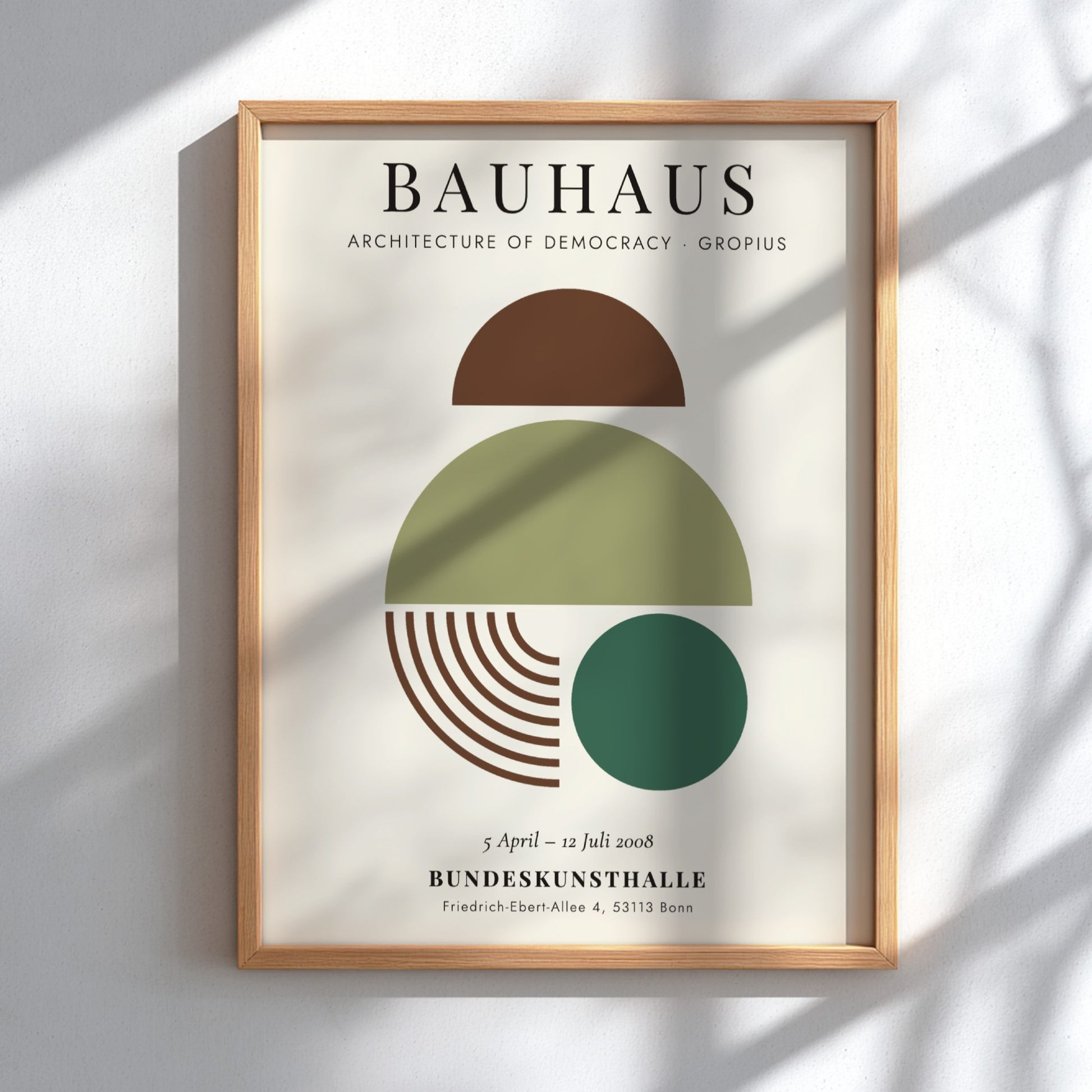 Bauhaus poster showcasing geometric shapes in earthy tones, modern wall art for home decor