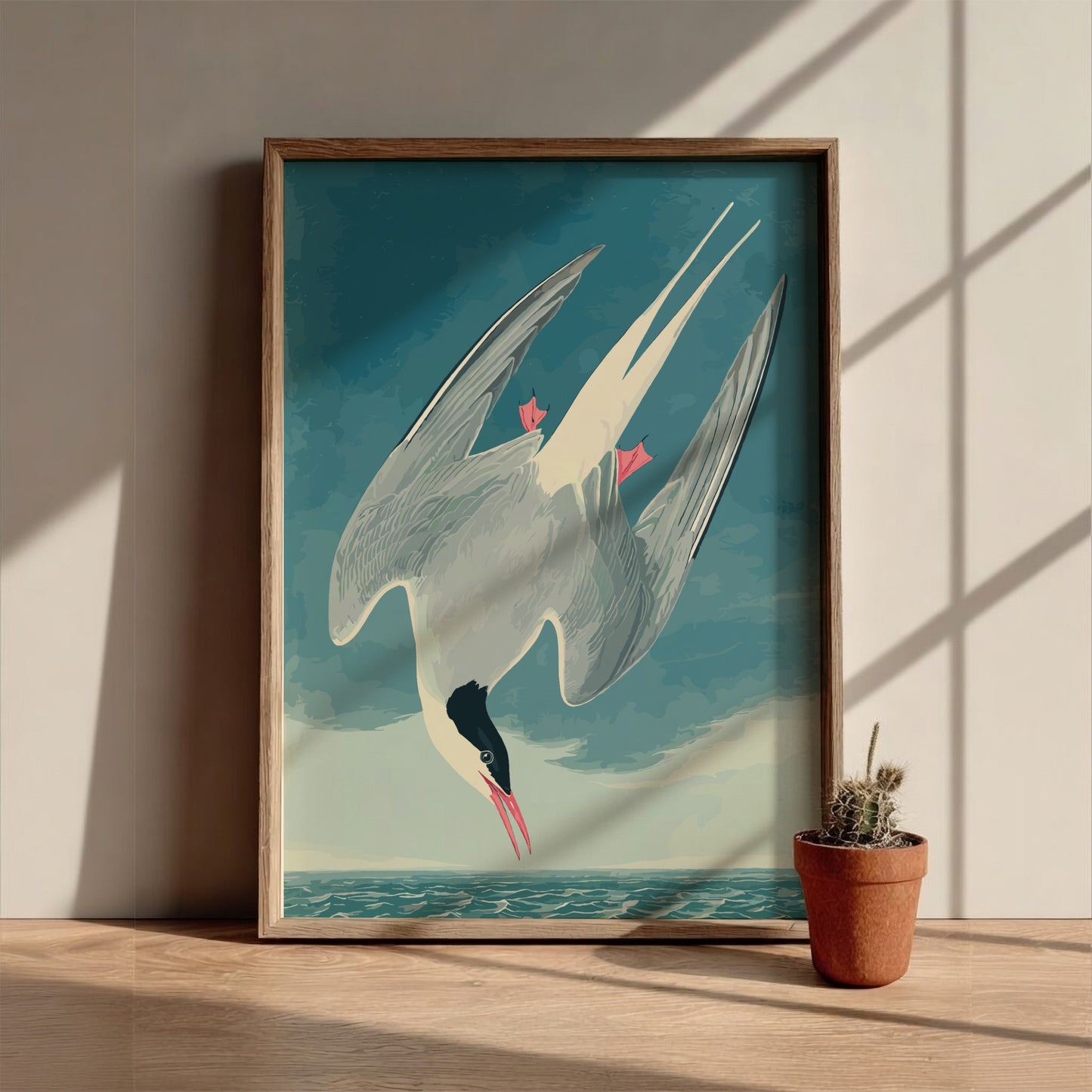 Arctic Tern poster featuring vintage bird illustration in soft colors, perfect for nature decor and wall art.