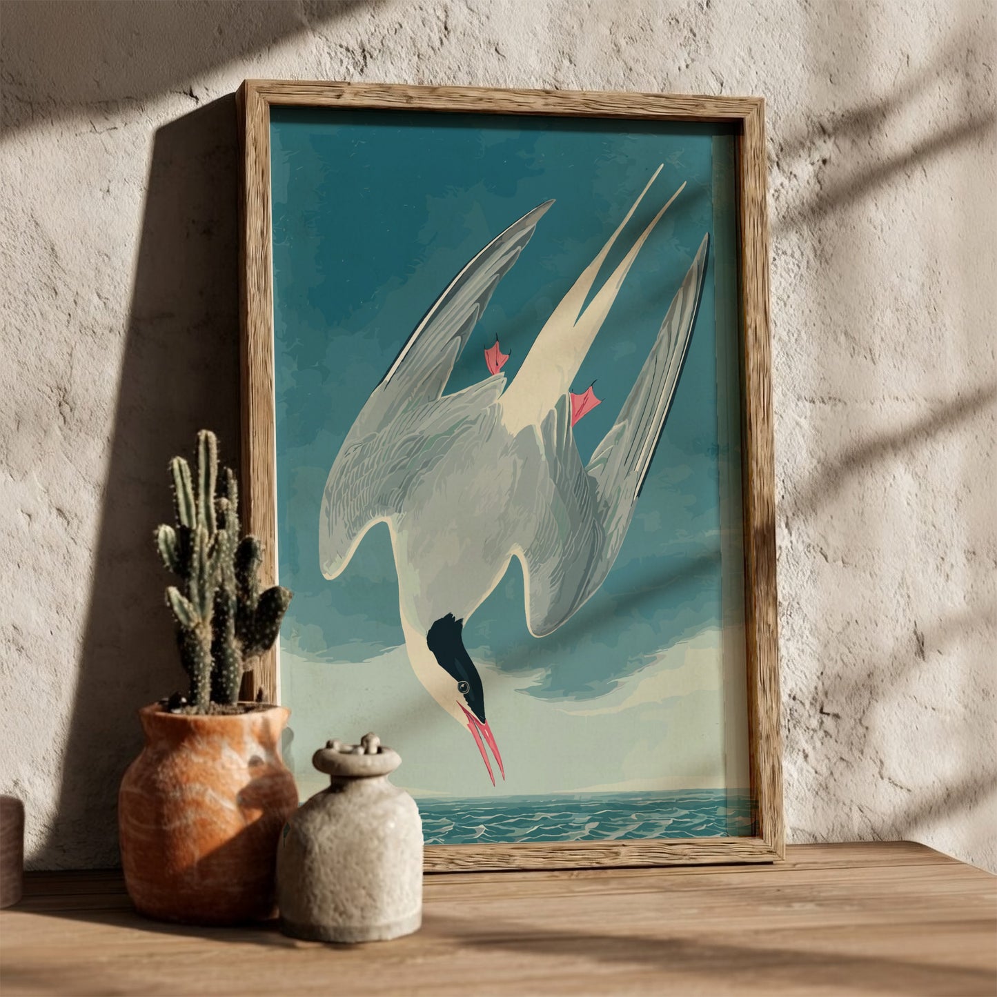 Arctic Tern poster featuring vintage bird illustration in soft colors, perfect for nature decor and wall art.