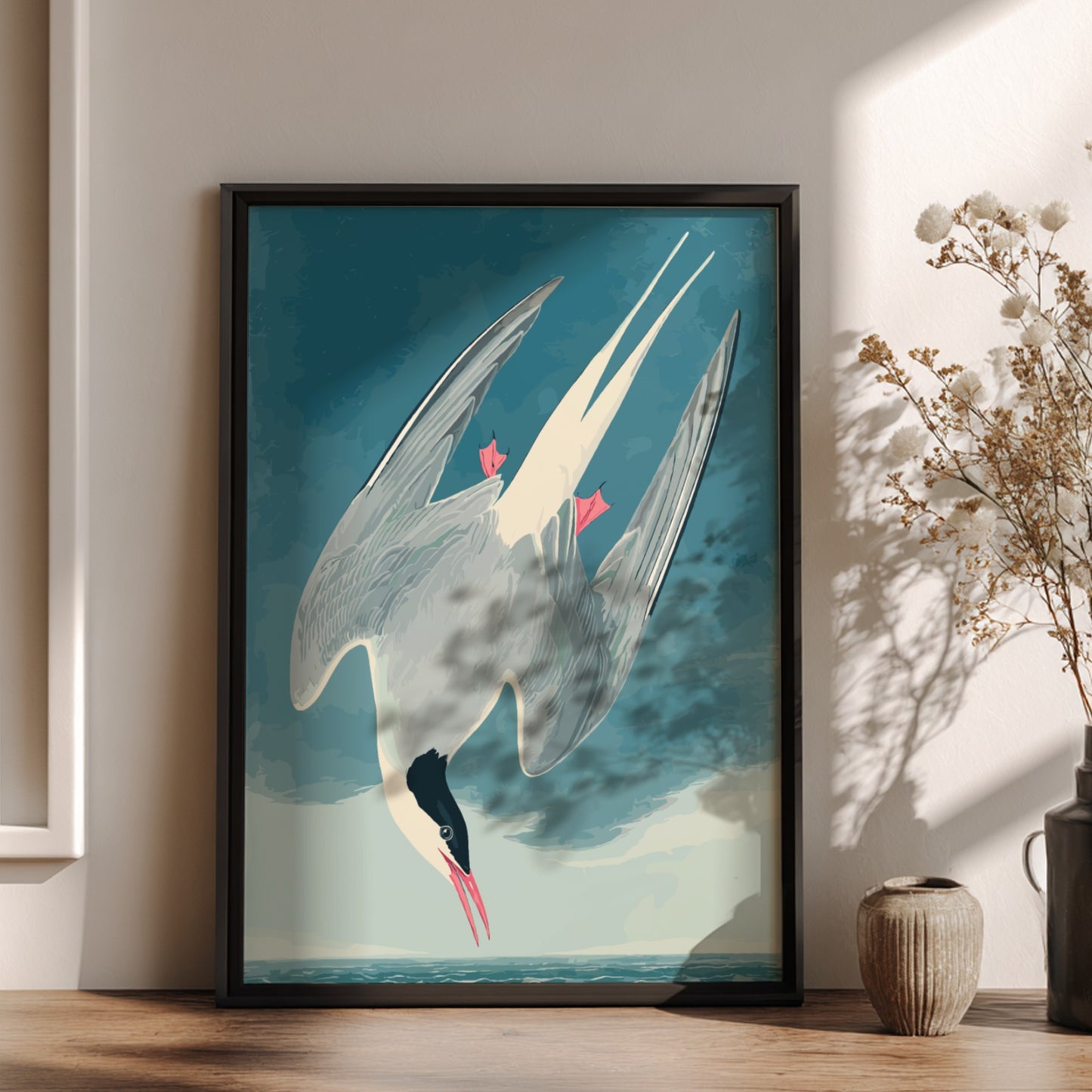 Arctic Tern poster featuring vintage bird illustration in soft colors, perfect for nature decor and wall art.