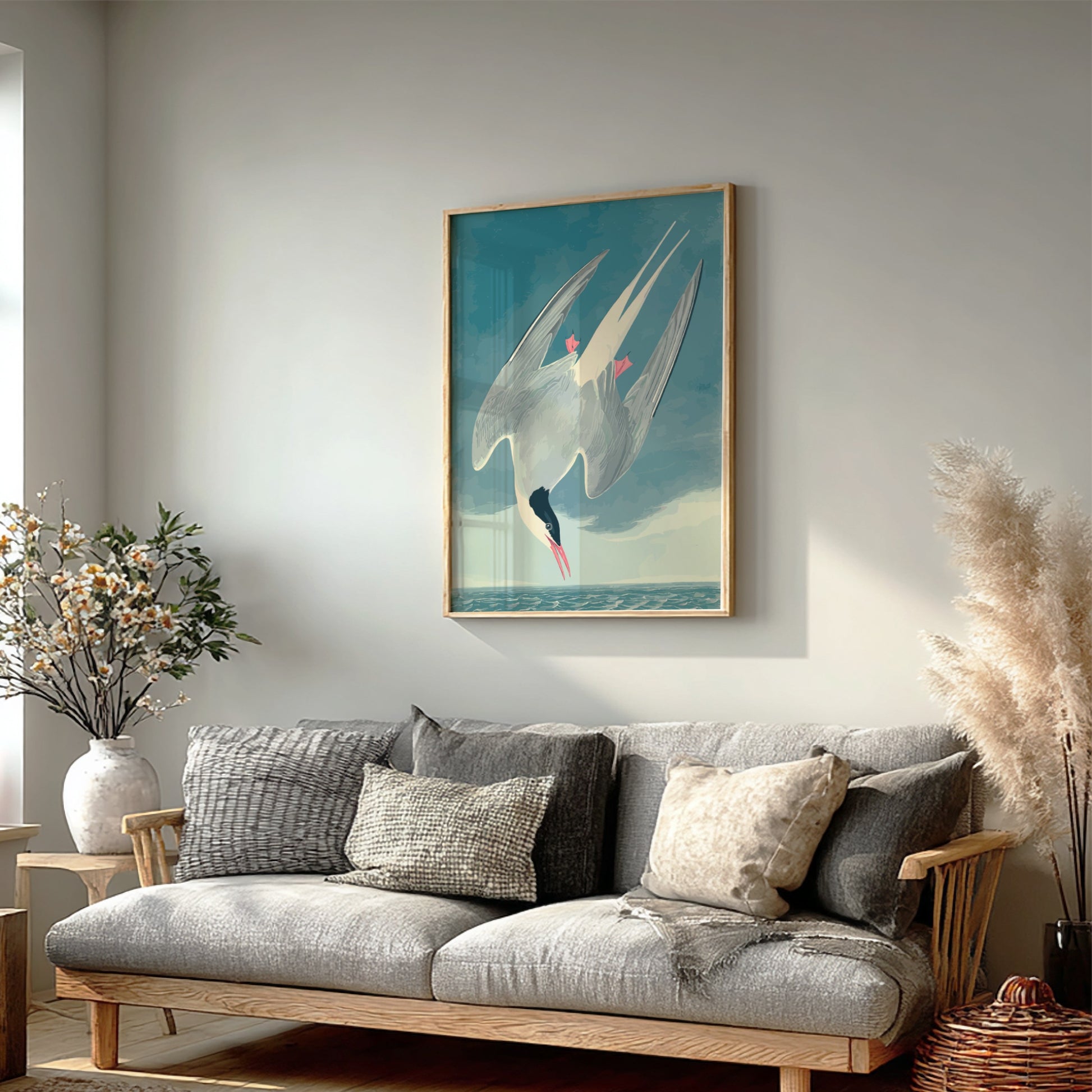 Arctic Tern poster featuring vintage bird illustration in soft colors, perfect for nature decor and wall art.